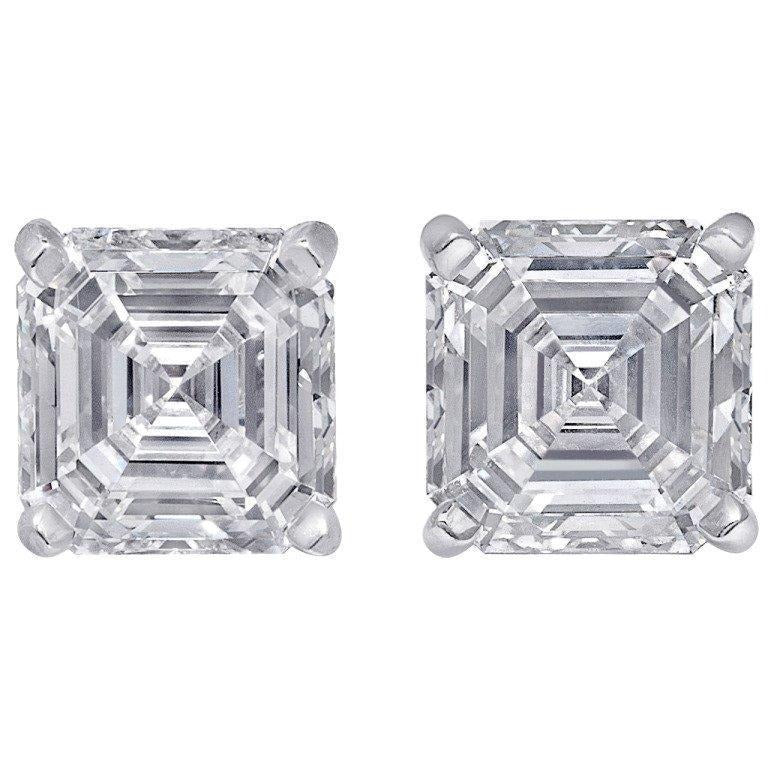 3 Carats Real Asscher Cut Diamond Lady Stud Earring White Gold 14K New