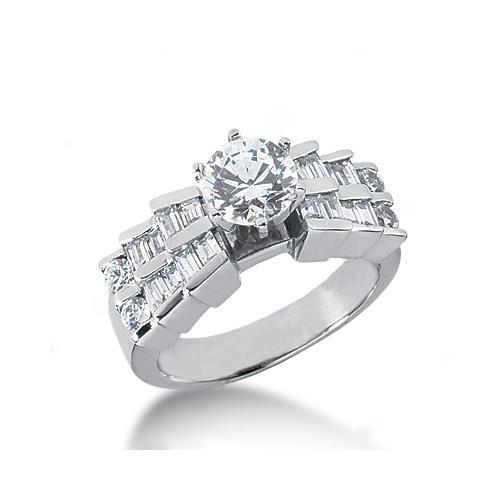 3 Carats Real Diamond Anniversary Ring Round and Baguette White Gold 14K