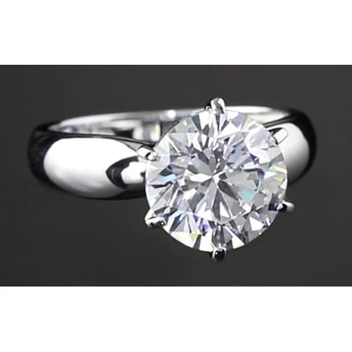 3 Carats Real Diamond Solitaire Engagement Ring Prong Setting White Gold 14K