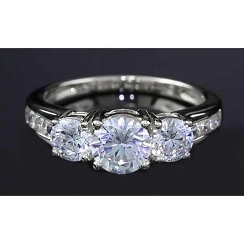 3 Carats Real Diamond Three Stone Engagement Ring Round Basket Prong Setting