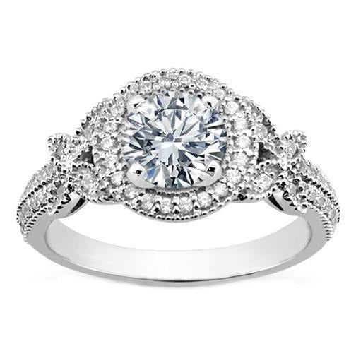 3 Carats Round Cut Halo Real Diamond Vintage Style Ladies Ring White Gold - Halo Ring-harrychadent.ca