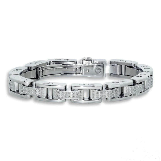 3 Carats Round Cut Men Real Diamond Bracelet White Gold Jewelry