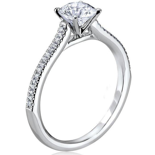 3 Carats Round Cut Real Diamond Solitaire Ring With Accents White Gold 14K - Solitaire Ring with Accents-harrychadent.ca