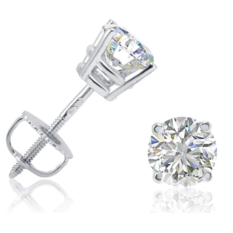 3 Carats Round Cut Real Diamond Stud Earring White Gold 14K