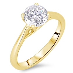 3 Carats Round Cut Solitaire Real Diamond Wedding Ring Yellow Gold 14K