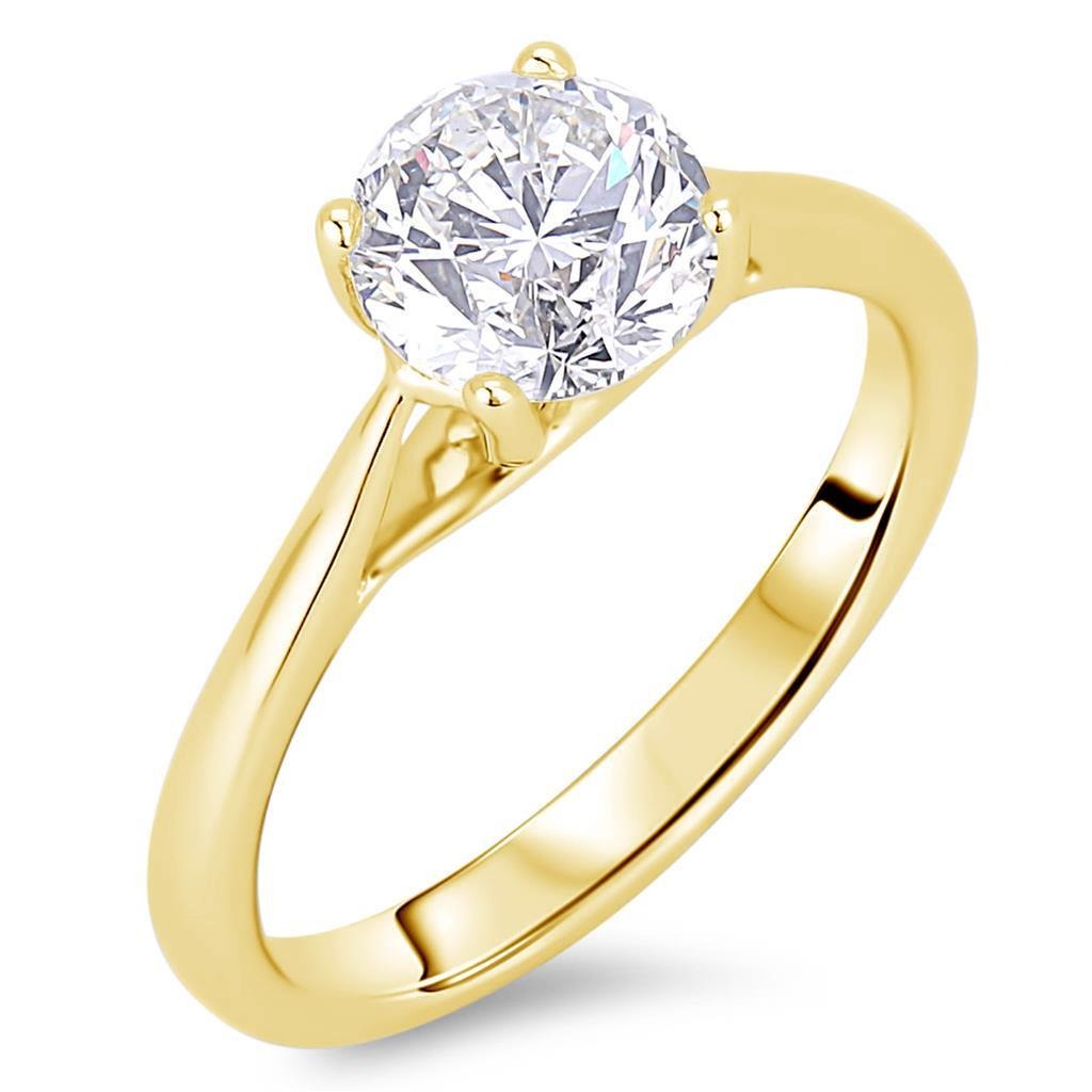 3 Carats Round Cut Solitaire Real Diamond Wedding Ring Yellow Gold 14K - Solitaire Ring-harrychadent.ca