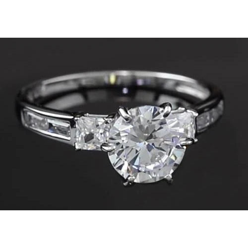 3 Carats Round Genuine Diamond Engagement Ring Three Stone White Gold 