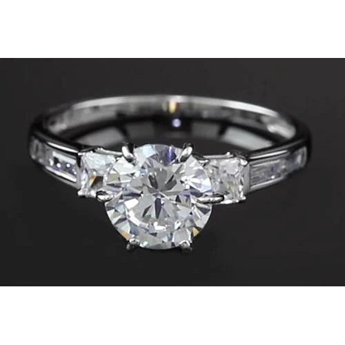 3 Carats Round Genuine Diamond Engagement Ring Three Stone White Gold 14K