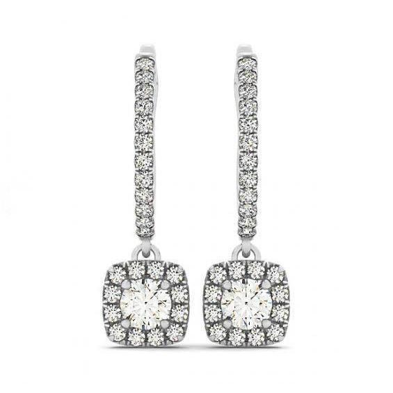 3 Carats Round Genuine Diamonds Hanging Dangle Pair Earrings White 14K