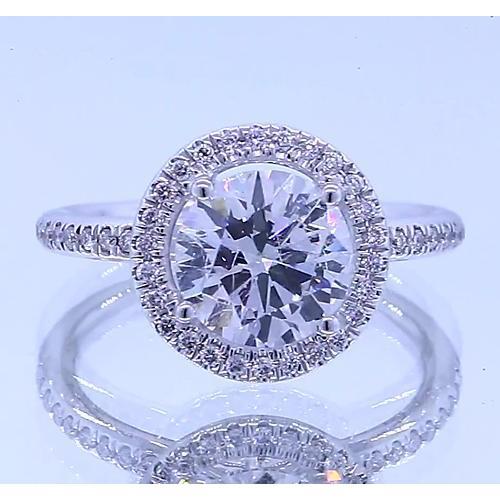 3 Carats Round Natural Diamond Halo Engagement Ring 14K White Gold