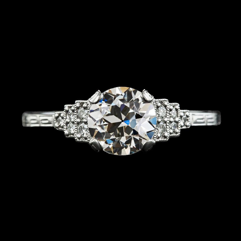 3 Carats Round Old European Genuine Diamond Engagement Ring White Gold