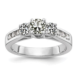 3 Carats Round Old Miner Genuine Natural Earth Mined Diamond Engagement Ring Basket Channel Set