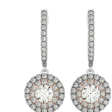 3 Carats Round Real Diamond Dangle Halo Earring Women - Dangle Earrings-harrychadent.ca