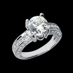3 Carats Round Real Diamond Ring With Accents Solid White Gold 14K