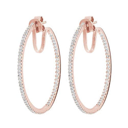 3 Carats Small Brilliant Cut Natural Diamonds Hoop Earrings Rose Gold 14K