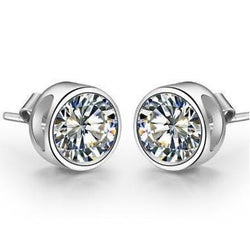 3 Carats Solitaire Round Bezel Set Genuine Diamond Stud Earring Gold 14K