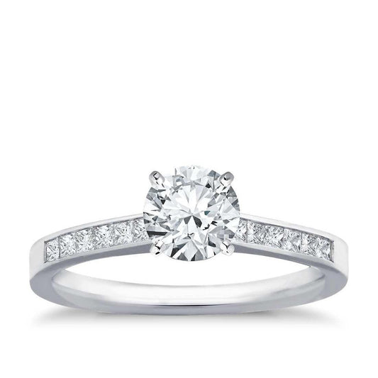 3 Carats Sparkling Real Diamond Ring With Accents 14K White Gold - Solitaire Ring with Accents-harrychadent.ca