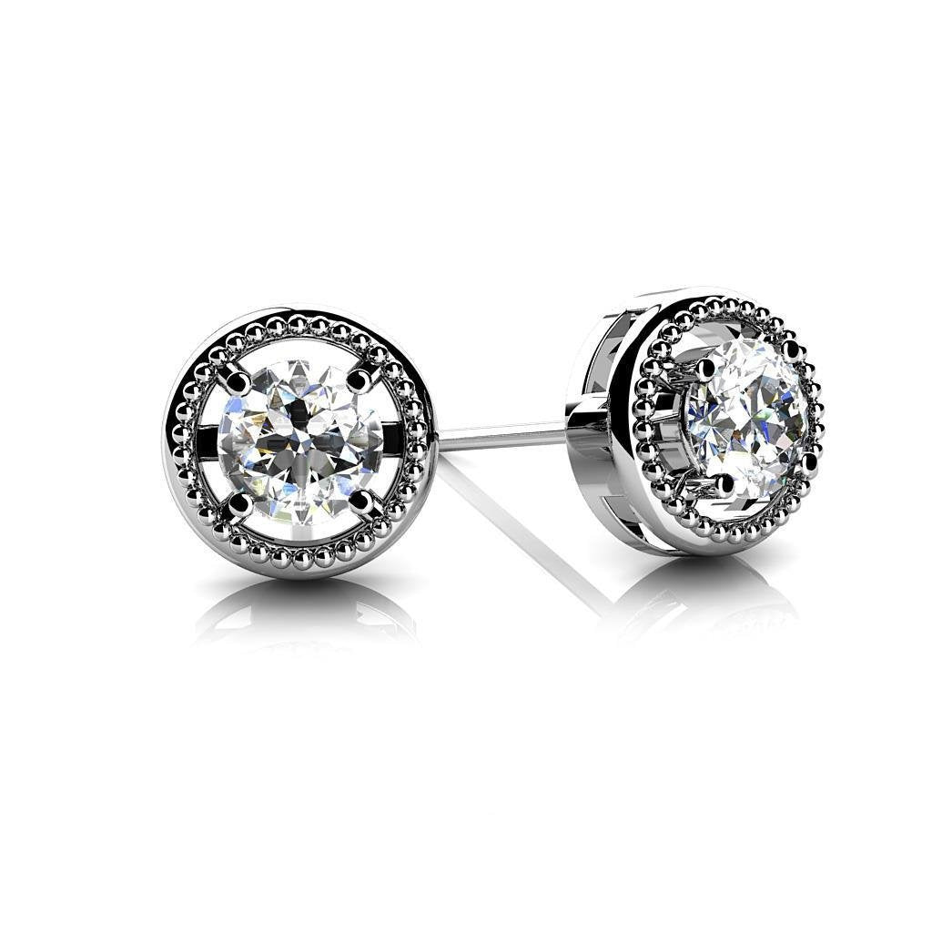 3 Carats Sparkling Real Diamonds Circle Housed Stud Earring White Gold 14K