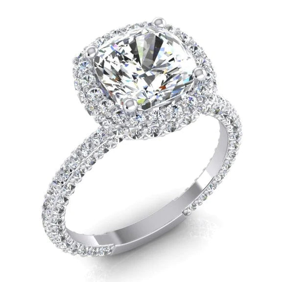 3 Ct. Cushion & Round Real Diamonds Halo Engagement Ring New
