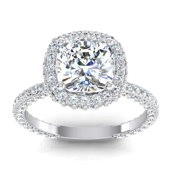 3 Ct. Cushion & Round Real Diamonds Halo Engagement Ring New