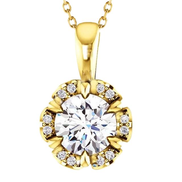 3 Ct. Genuine Diamonds Pendant Necklace Yellow Gold Round Cut