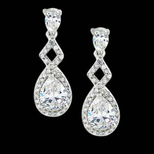 3 Ct. Pear Real Diamonds Hanging Style Chandelier Earrings White Gold 14K
