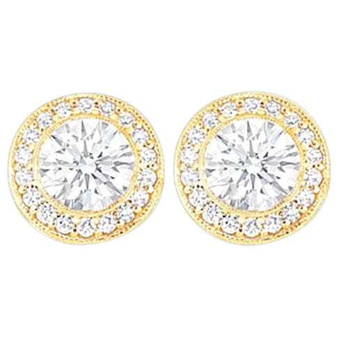 3 Ct. Round Real Diamond Halo Stud Earring Gold Yellow New