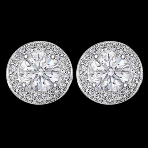 3 Ct Beautiful Halo Genuine Diamond Studs Earring Pair White Gold