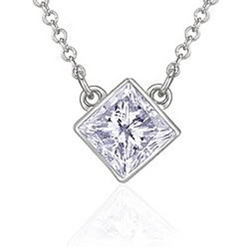 3 Ct Big Princess Cut Genuine Diamond Pendant 14K White Gold