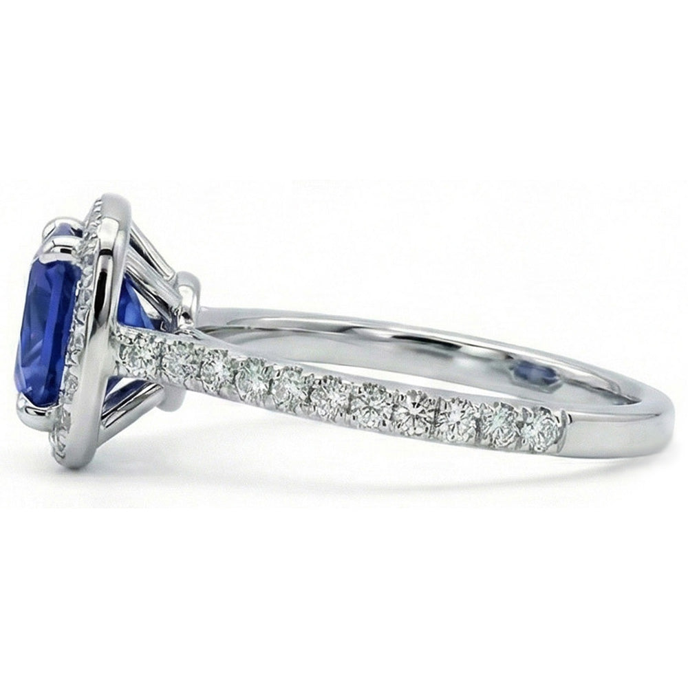 3 Ct Ceylon Sapphire Halo Natural Earth Mined Diamond ( Not Lab Grown ) Wedding Ring Solid White Gold 14K