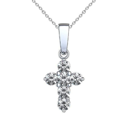 3 Ct Gorgeous Round Brilliant Cut Genuine  Diamonds Cross Pendant Necklace