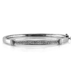 3 Ct Princess Cut Real Diamond Bangle 14K White Gold