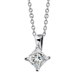 3 Ct Princess Cut Solitaire Real Diamond Pendant Necklace White Gold 14K