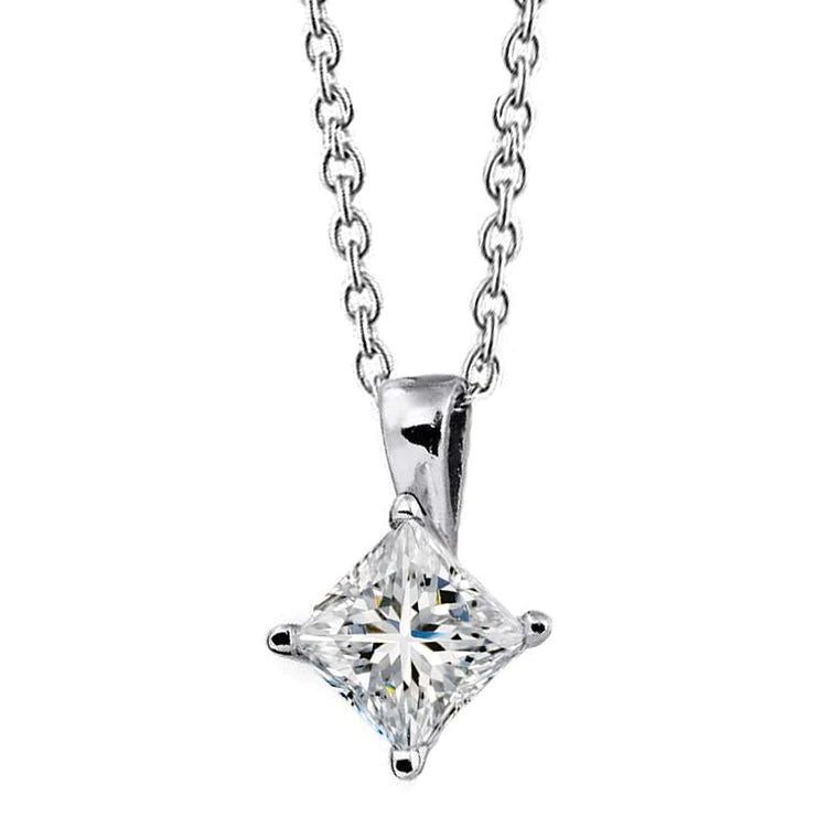 3 Ct Princess Cut Solitaire Real Diamond Pendant Necklace White Gold 14K