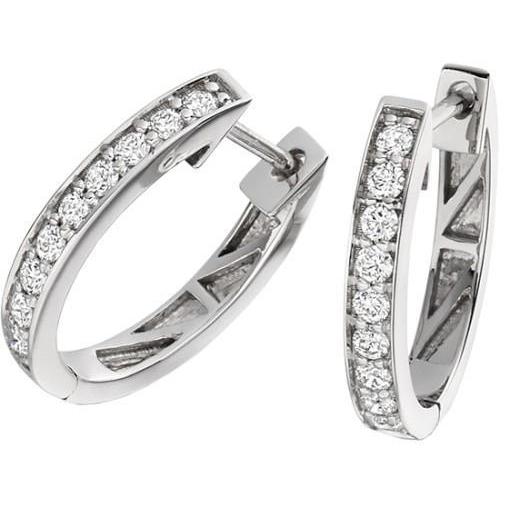 3 Ct Prong Set Round Cut Genuine Diamonds Hoop Earrings White Gold 14K