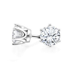 3 Ct Real Diamond Ladies Studs Crown Setting Earrings WG 14K Six Prong Set