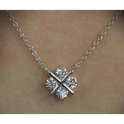 3 Ct Real Round Diamond Cross Style Lady Necklace Pendant White Gold 14K