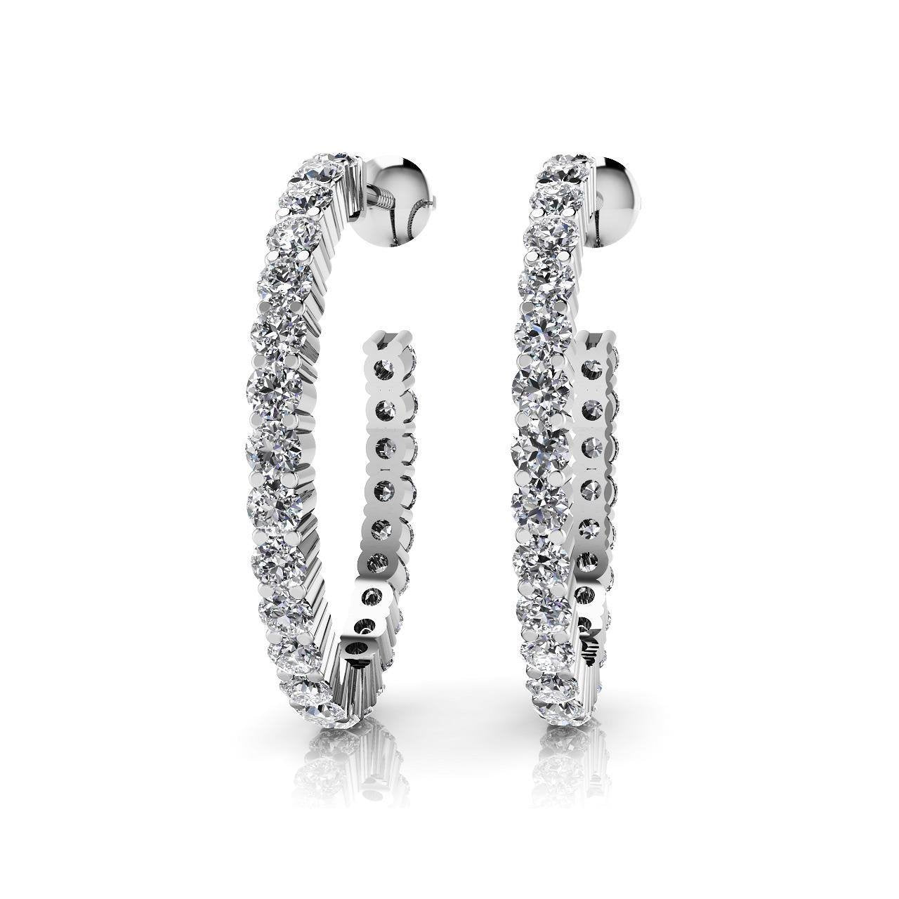 3 Ct Round Cut Natural Diamonds Row Hoop Women Earrings New