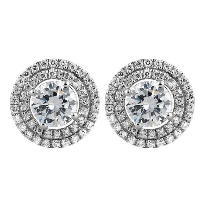 3 Ct Round Cut Real Diamonds Micro Pave Halo Stud Earrings