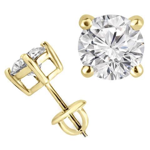 3 Ct Solitaire Round Cut Genuine Diamond Stud Earring Yellow Gold