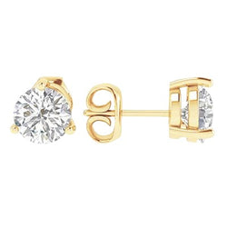 3 Prong Set Round Cut Real 4 Carats Natural Earth Mined Diamonds Studs Earrings Gold Yellow