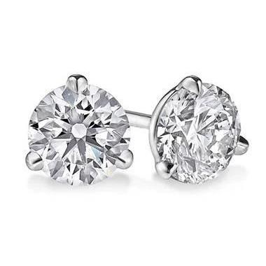 3 Prong Set Round Genuine Diamond 2 Carats Solitaire Stud Women Earring