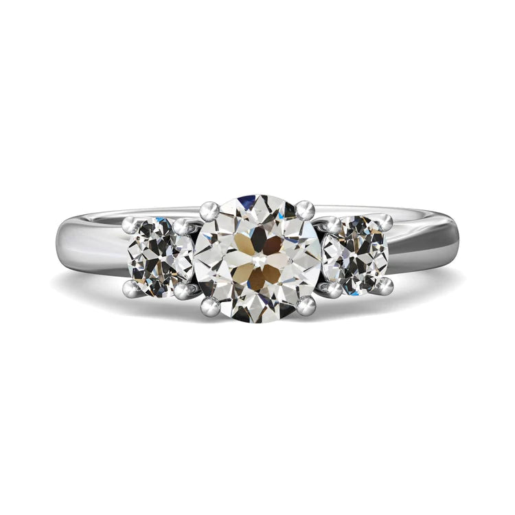 3 Stone Anniversary Ring Round Old Mine Cut Natural Diamond 4 Carats