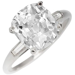 3 Stone Baguette & Cushion Old Miner Real Natural Earth Mined Diamond Ring 6.50 Carats Milgrain