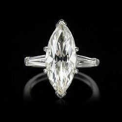 3 Stone Baguette & Marquise Old Cut Natural Diamond Ring 4.50 Carats
