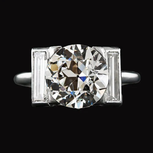 3 Stone Baguette & Round Genuine Old Miner Diamond Ring 3.50 Carats 14K Gold - Three Stone Ring-harrychadent.ca