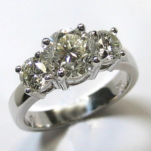 3 Stone Big Natural Round Diamond Ring Fine Jewelry 5 Carats 14K White Gold - Three Stone Ring-harrychadent.ca