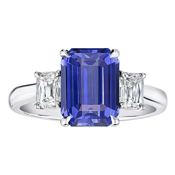 3 Stone Blue Sapphire Ring With Diamonds