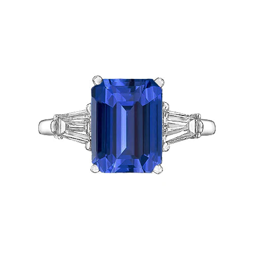 3 Stone Cornflower Sapphire Ring