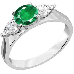 3 Stone Green Emerald & Diamonds 3 Carats Engagement Ring White Gold 14K